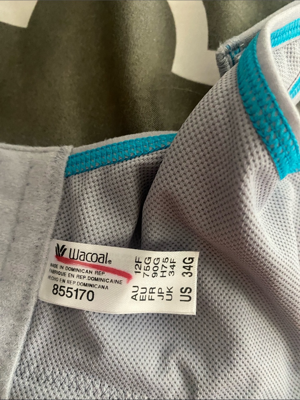 TWO Wacoal Sports Bras: Light Gray with Teal Trim and Gray-Blue. Both brand new! - Picture 2 of 5